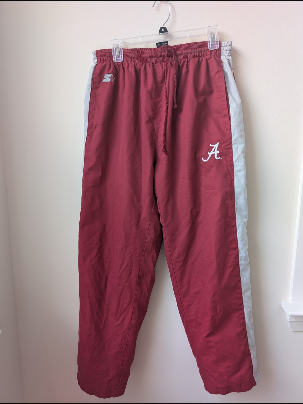 VTG Starter Alabama Crimson Tide Track Pants Mens Medium Crimson Red White 90's